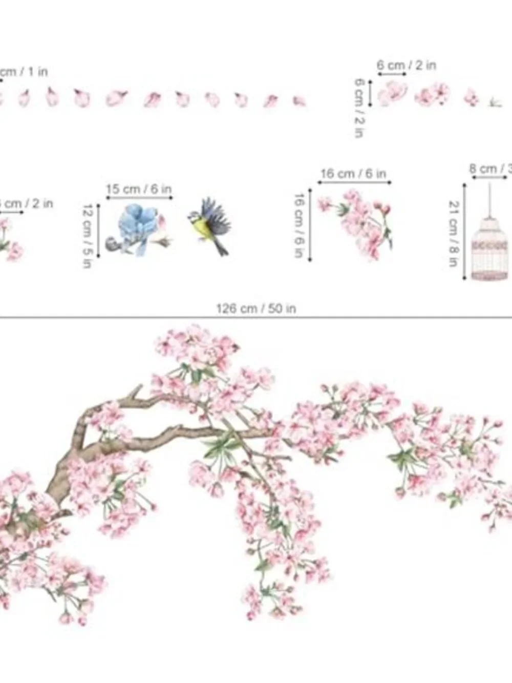 Flower Bird Wall Stickers Pink Removable Waterproof Vinyl Decals Kids Room